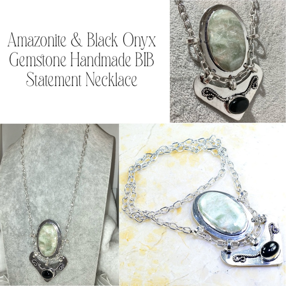 Nice Amazonite & Black Onyx BIB Statement Necklace
